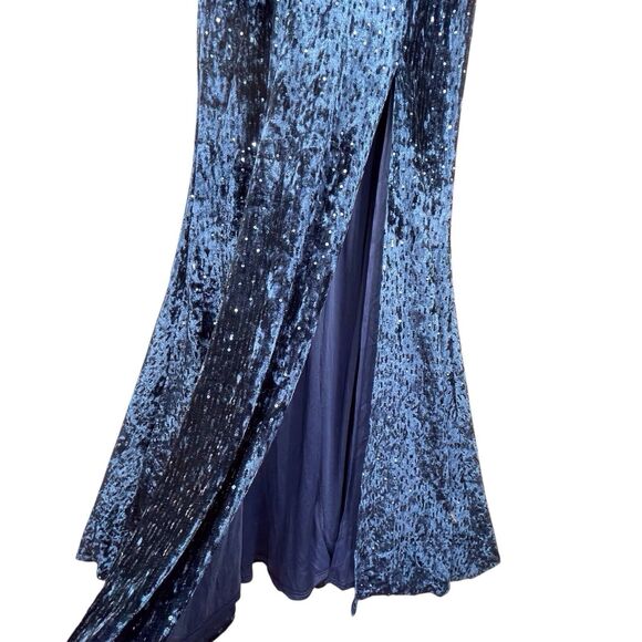 NWT Lulus Simply Elegant Sequin Maxi Dress Size L Navy Blue Side Slit - Picture 8 of 15